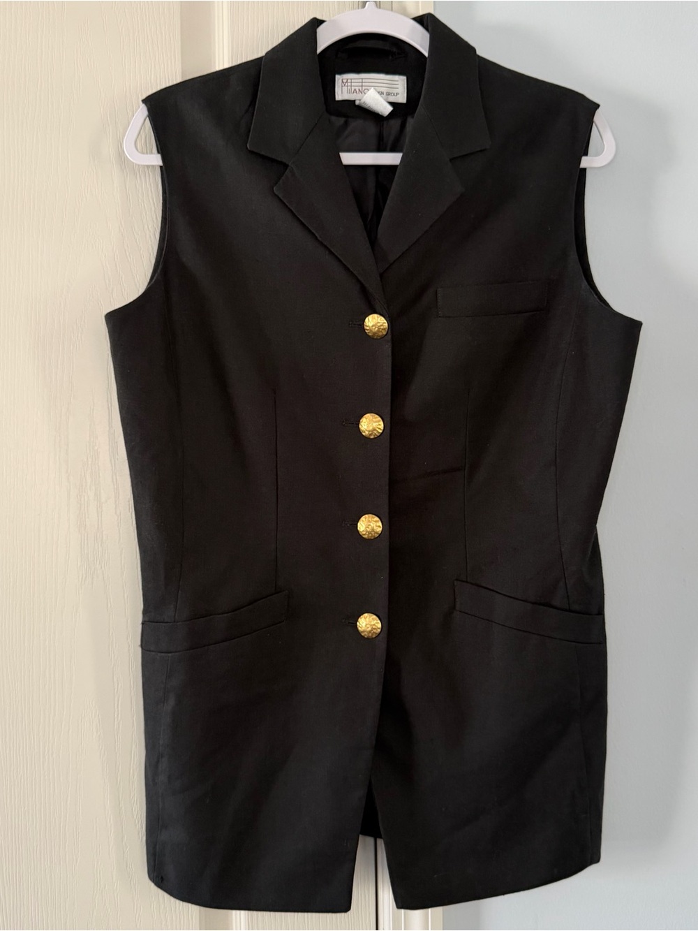 Vtg Milano Design Group Linen Blend Vest Shorts Suit Set Black Gold Buttons M 8